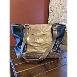 Concept Women's Faux Leather Tote Bag With Zip Pockets & Double Handles